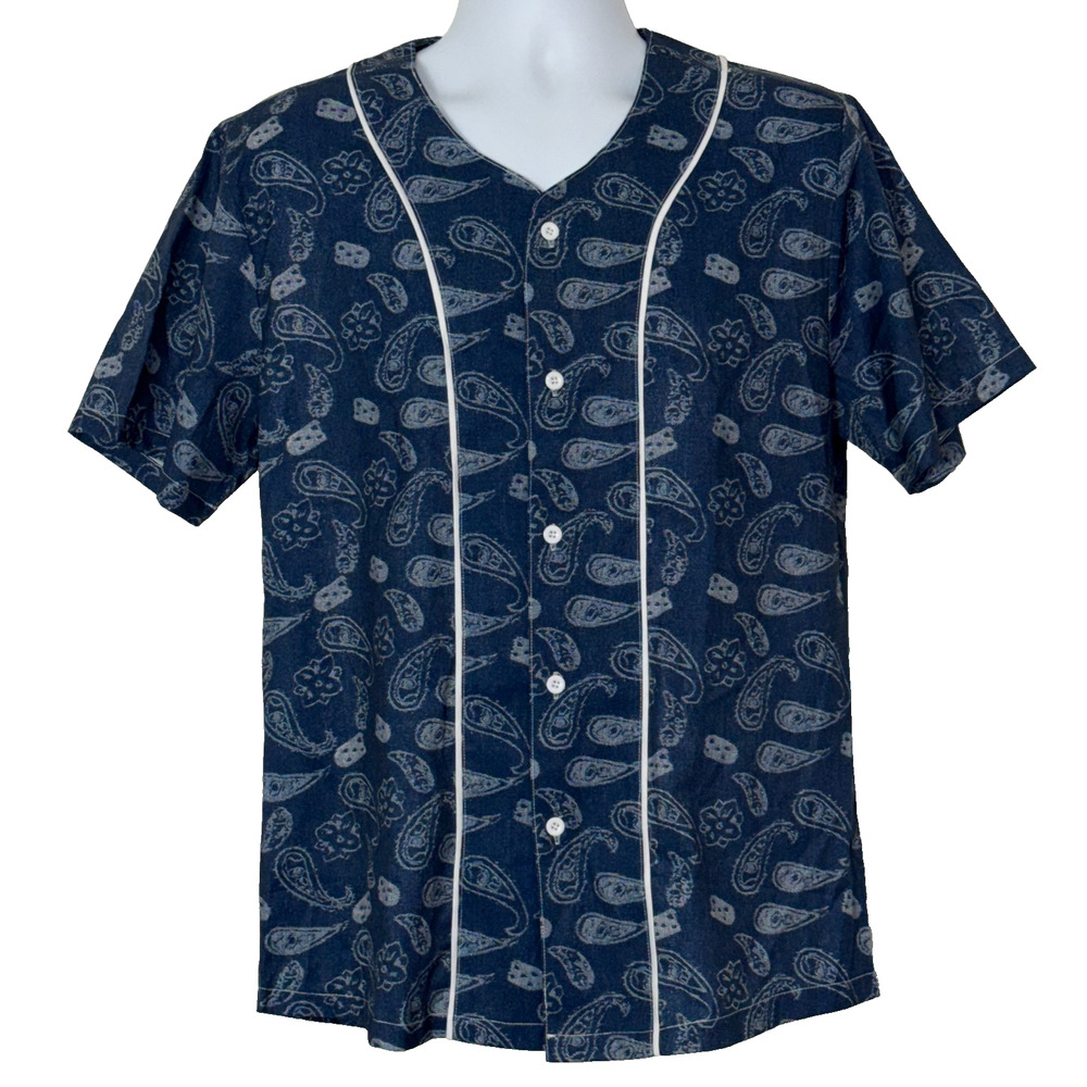 SHEIN Shirt Mens Small Blue Gray Paisley Button up